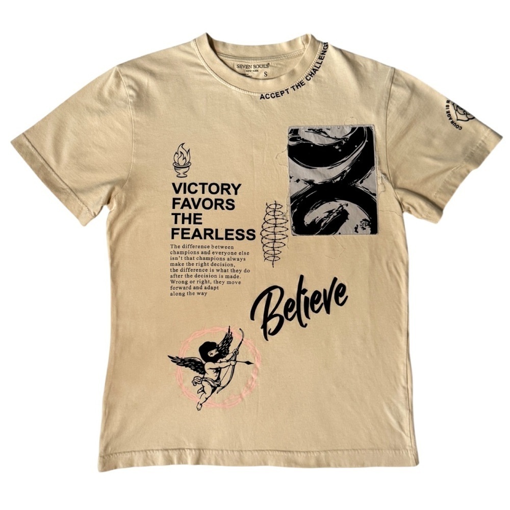 Men's Graphic Tee Seven Souls Motivational T-Shirt Victory Challenge Courage